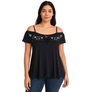 Torrid Peasant Top Super Soft Off Shoulder or Short Bell Sleeves Black S 26 Boho